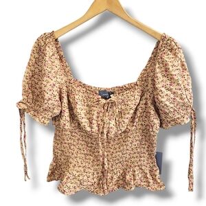 Indigo Rising Beige Off-the-Shoulder Cropped Blouse Size Medium NWT